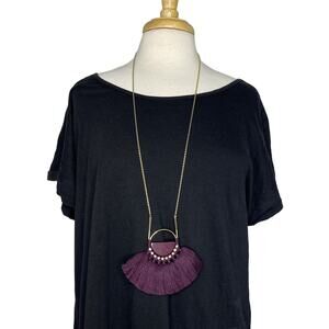 SHIRALEAH *NEW* Plum Fringe Anya Necklace Gold-tone Jeweled Anthropologie NIP